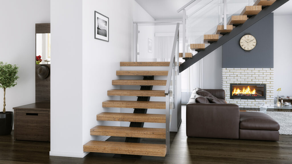 90 Degree Turn Stringer Floating Stairs Design