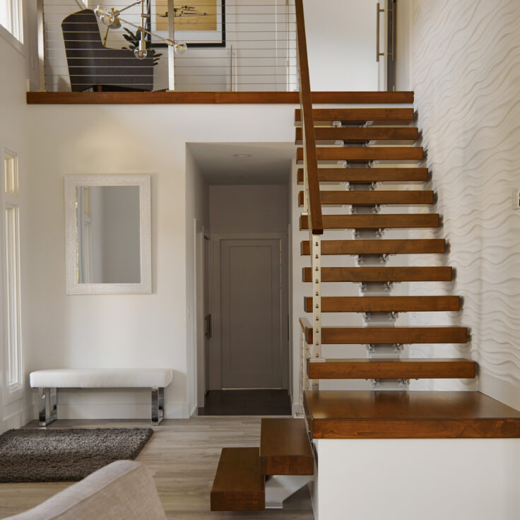 Platform Wooden Stair Treads open concept