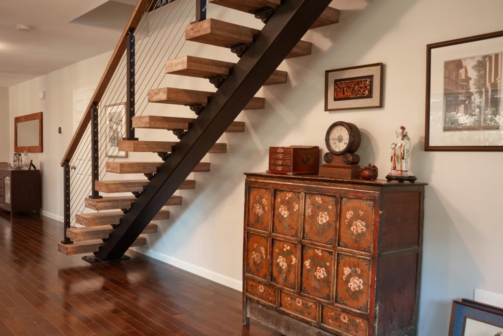 Interior Floating Stairs with cable railing