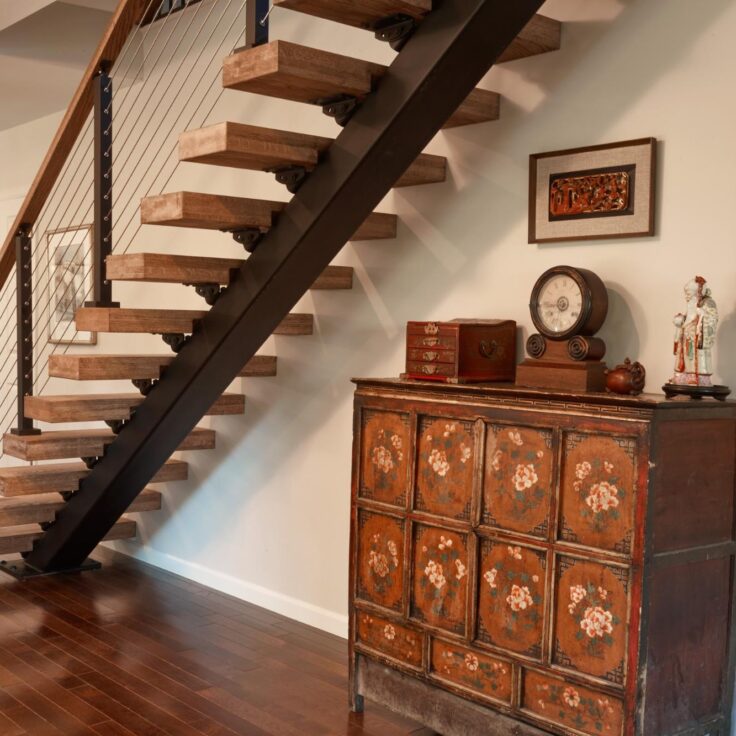 Interior Floating Stairs with cable railing