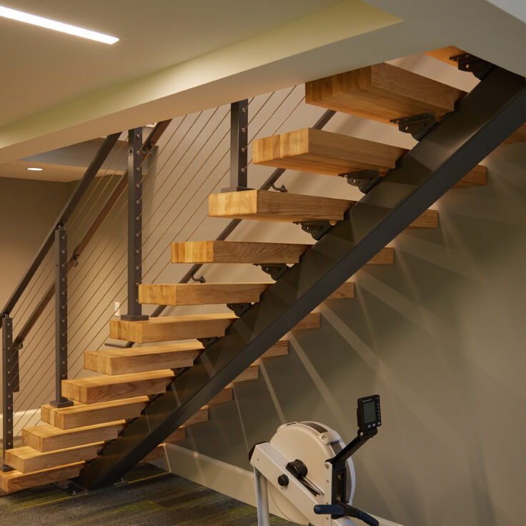 gym floating stair stringer and treads