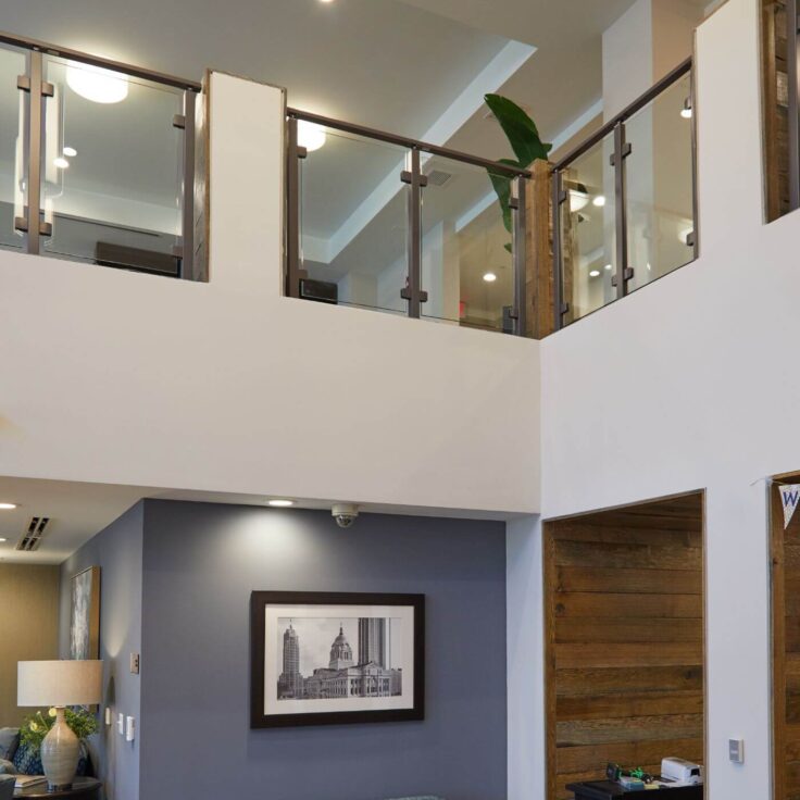 Hotel Lobby with Glass Railing