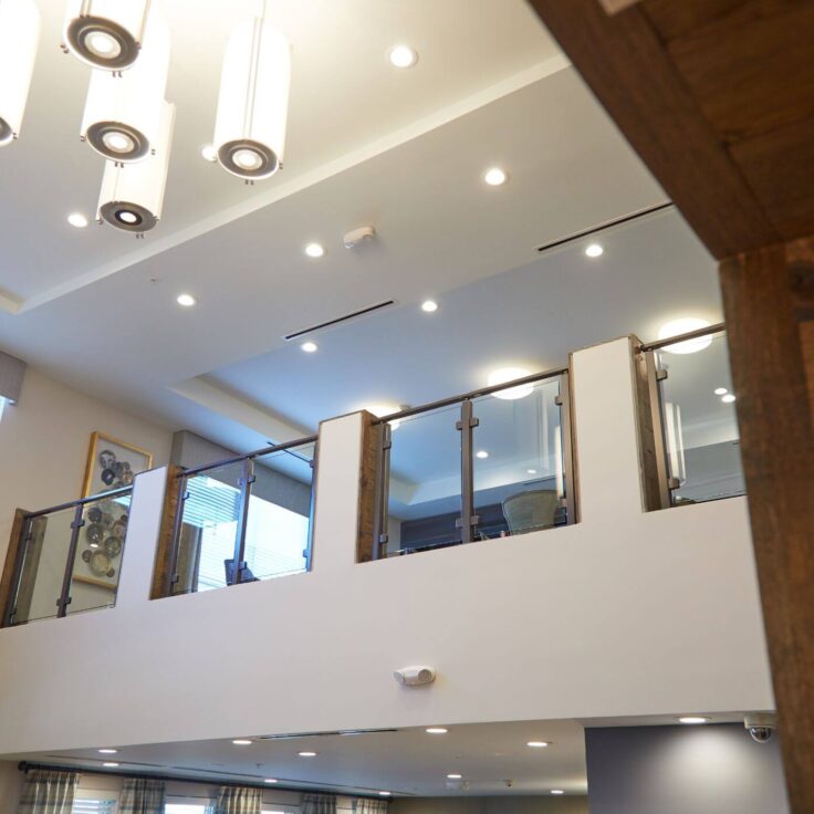 Glass Railing with ceiling lights