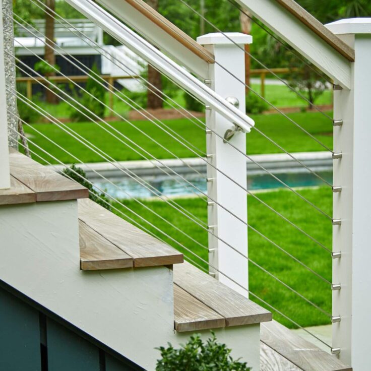 Cable Railing with White Wooden Posts