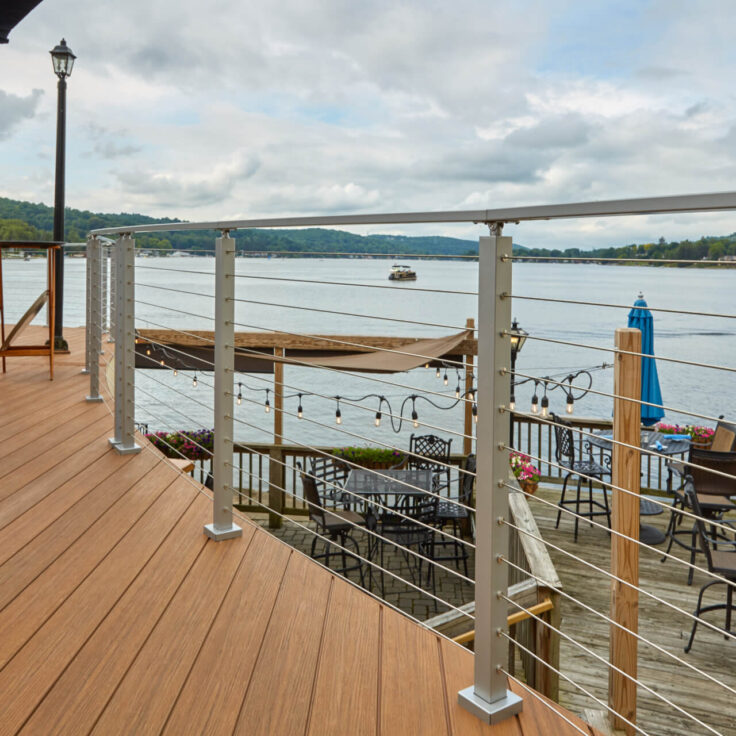 Curved Cable Railing on a Lakeside Restaurant