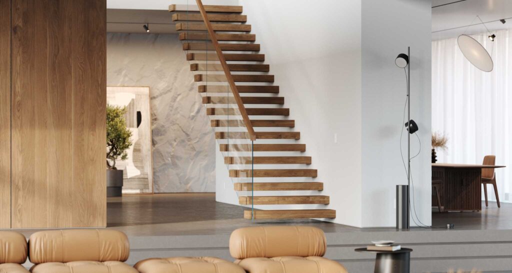 Floating Staircase with Glass railing